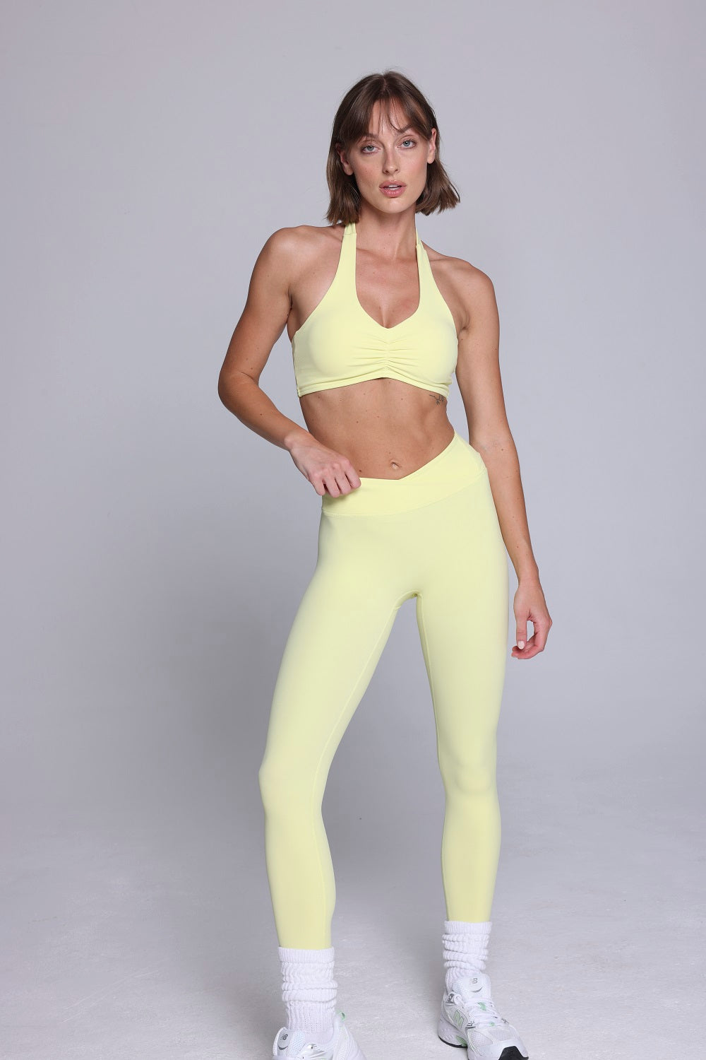 HEAVENLY HALTER SPORT BRA - LEMON